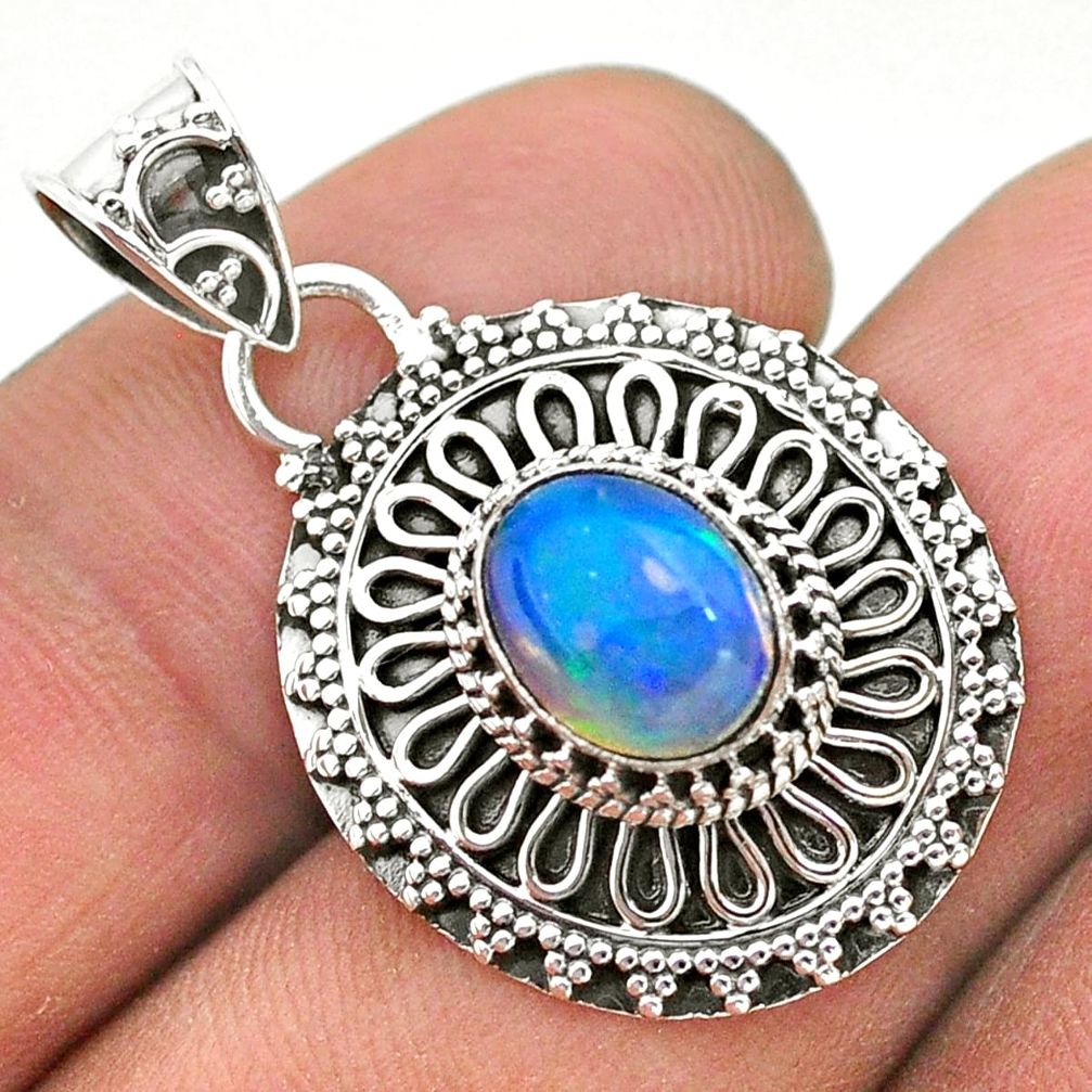 2.92cts natural multi color ethiopian opal 925 sterling silver pendant t32626