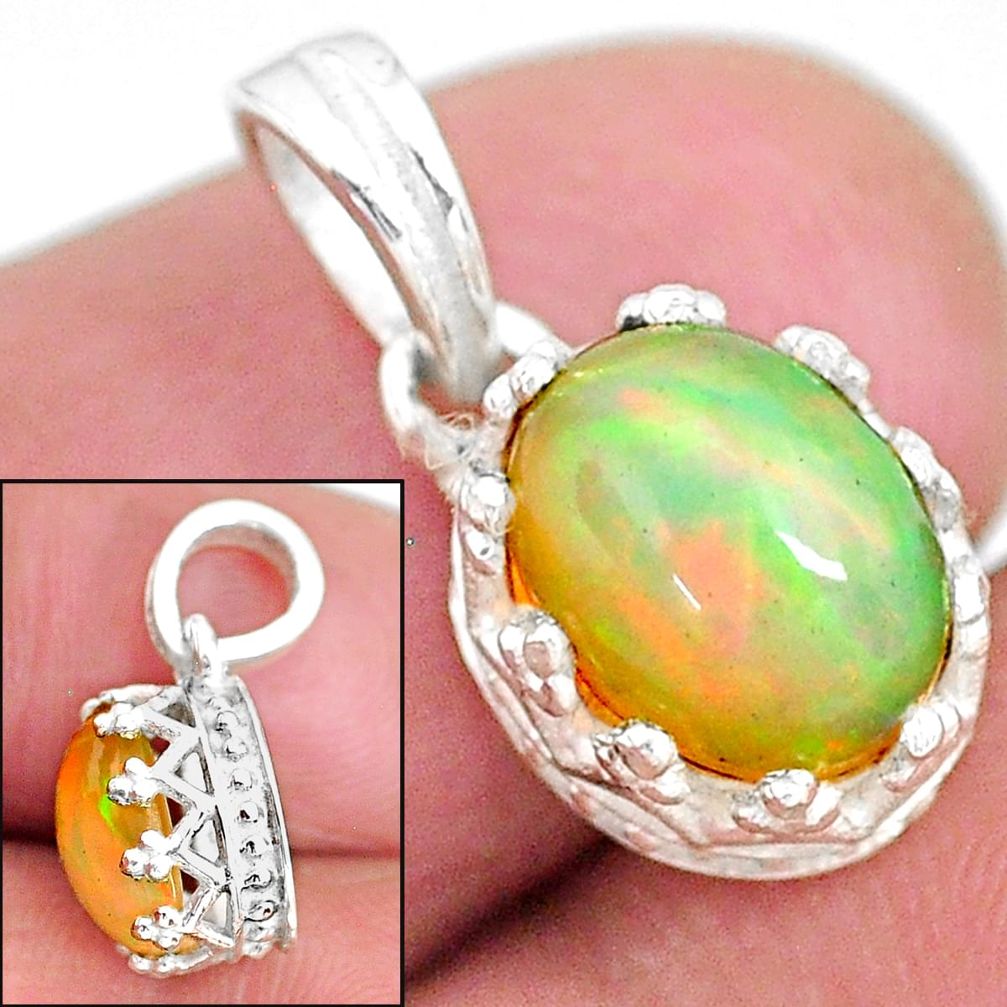 2.71cts natural multi color ethiopian opal 925 sterling silver pendant t8061