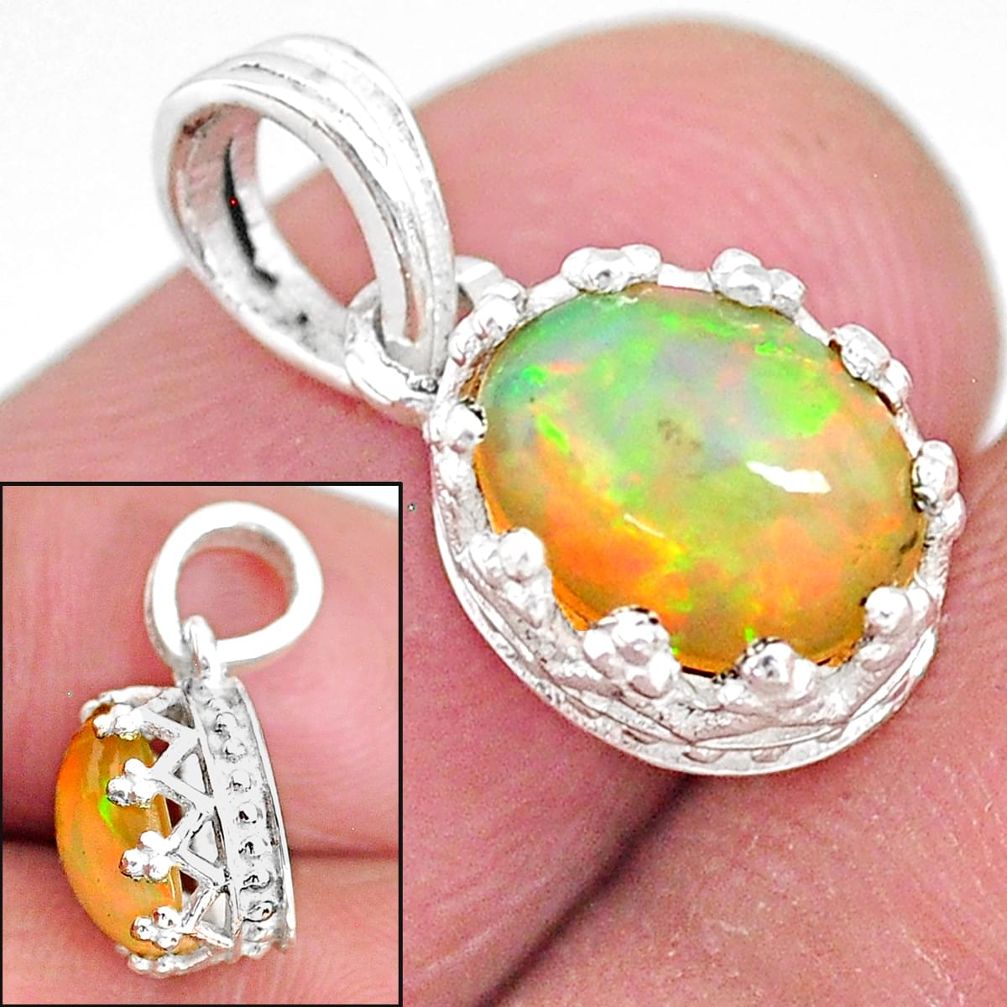 2.65cts natural multi color ethiopian opal 925 sterling silver pendant t8062