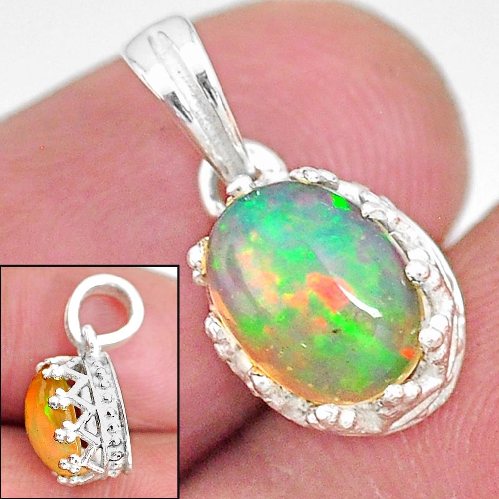 2.65cts natural multi color ethiopian opal 925 sterling silver pendant t8066
