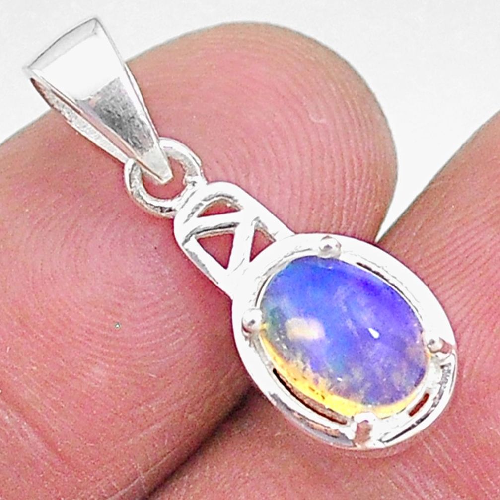1.86cts natural multi color ethiopian opal 925 sterling silver pendant t9001