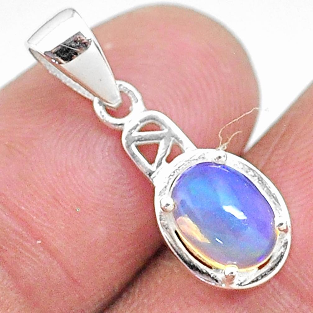 1.86cts natural multi color ethiopian opal 925 sterling silver pendant t9002