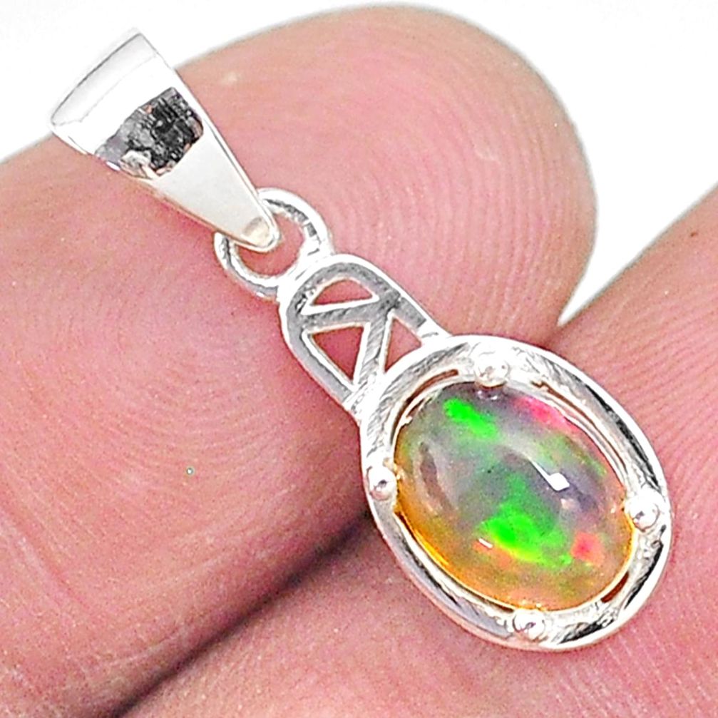 2.02cts natural multi color ethiopian opal 925 sterling silver pendant t9013