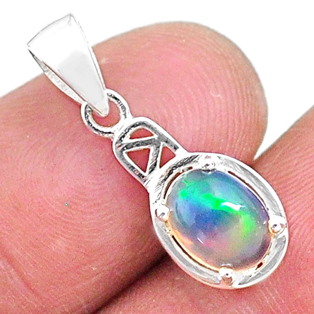 2.01cts natural multi color ethiopian opal 925 sterling silver pendant t9018