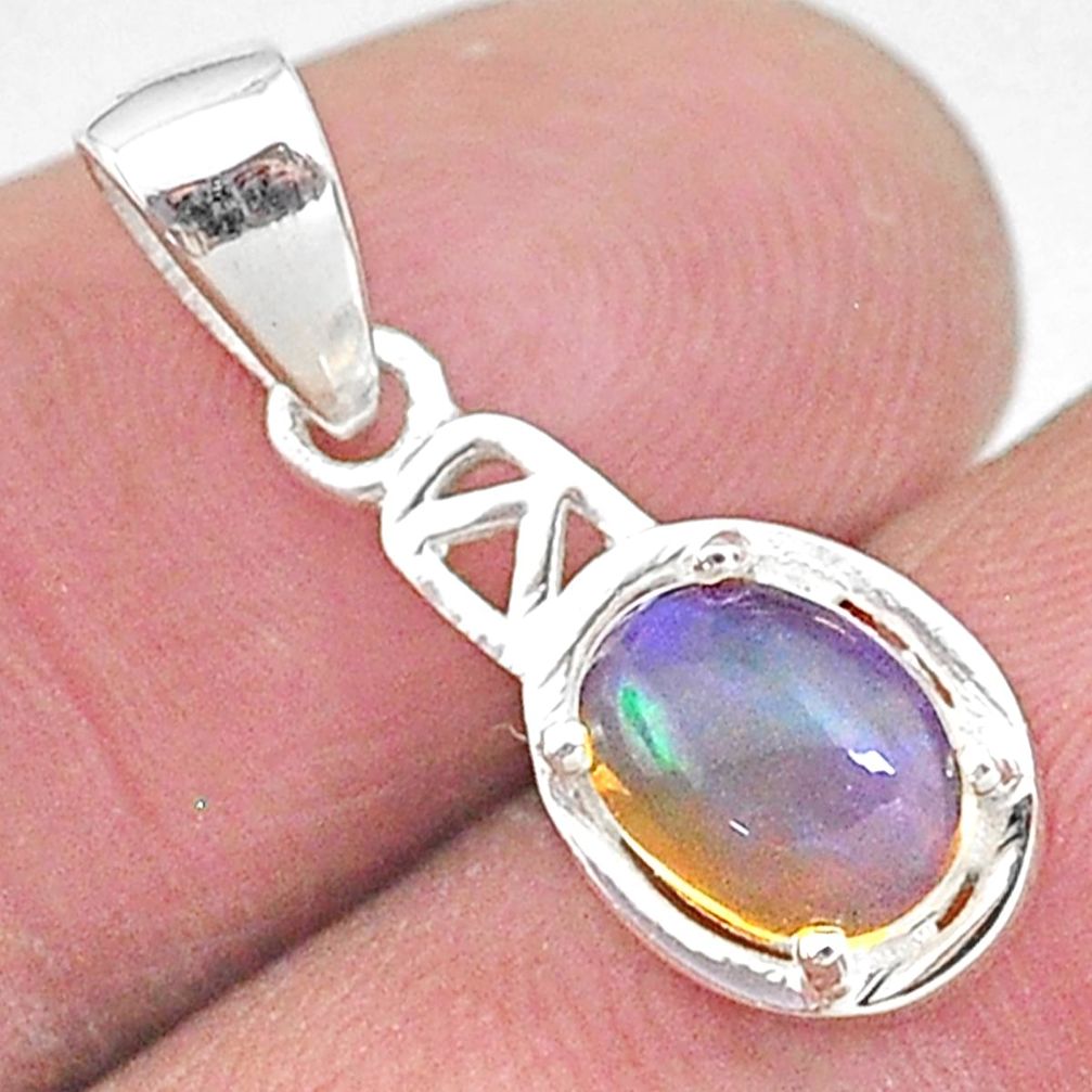 2.02cts natural multi color ethiopian opal 925 sterling silver pendant t9114