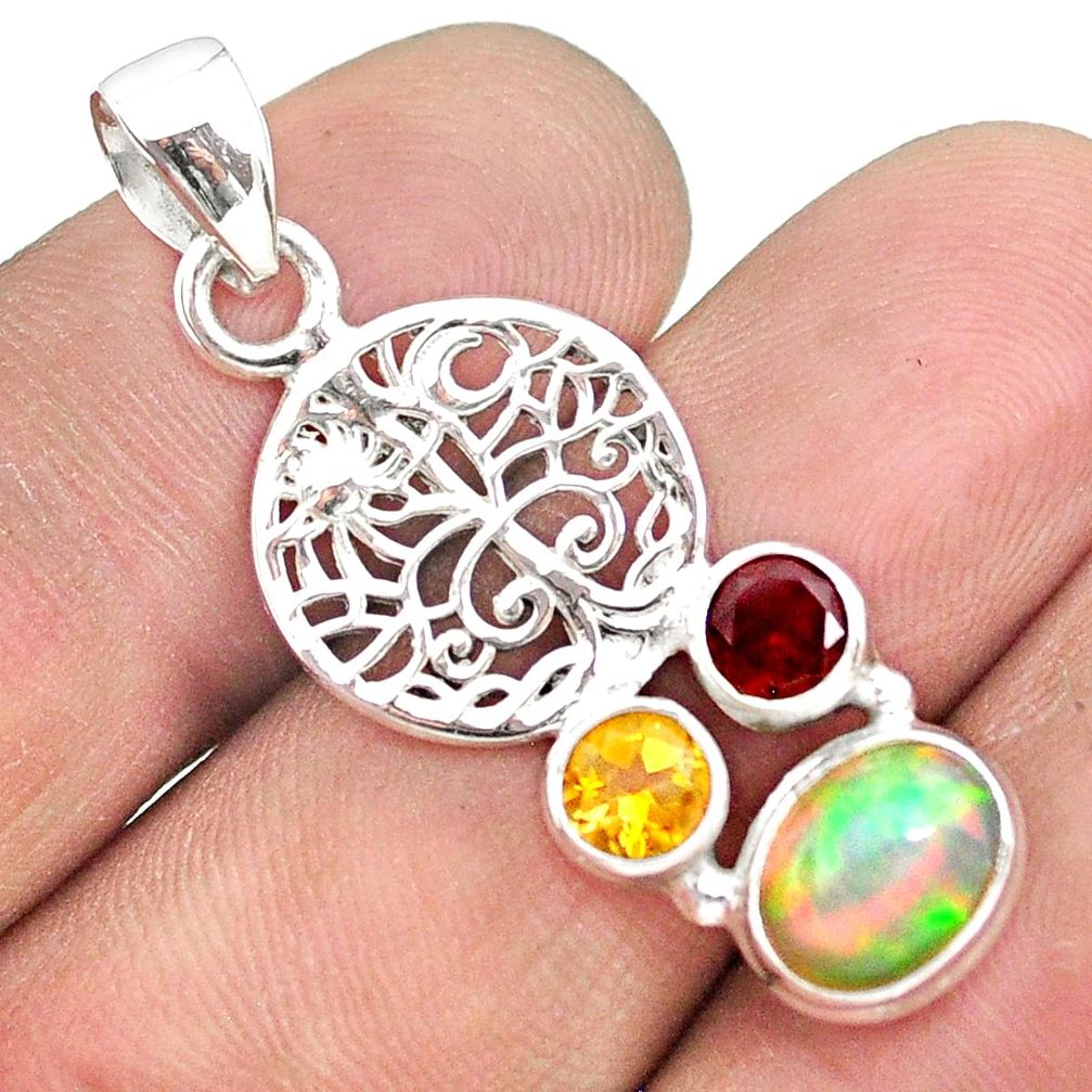 4.06cts natural multi color ethiopian opal citrine 925 silver pendant r72122