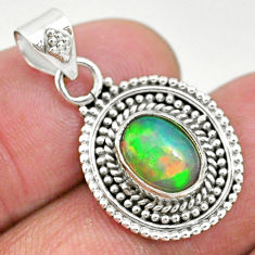 3.05cts natural multi color ethiopian opal oval 925 silver pendant t3006