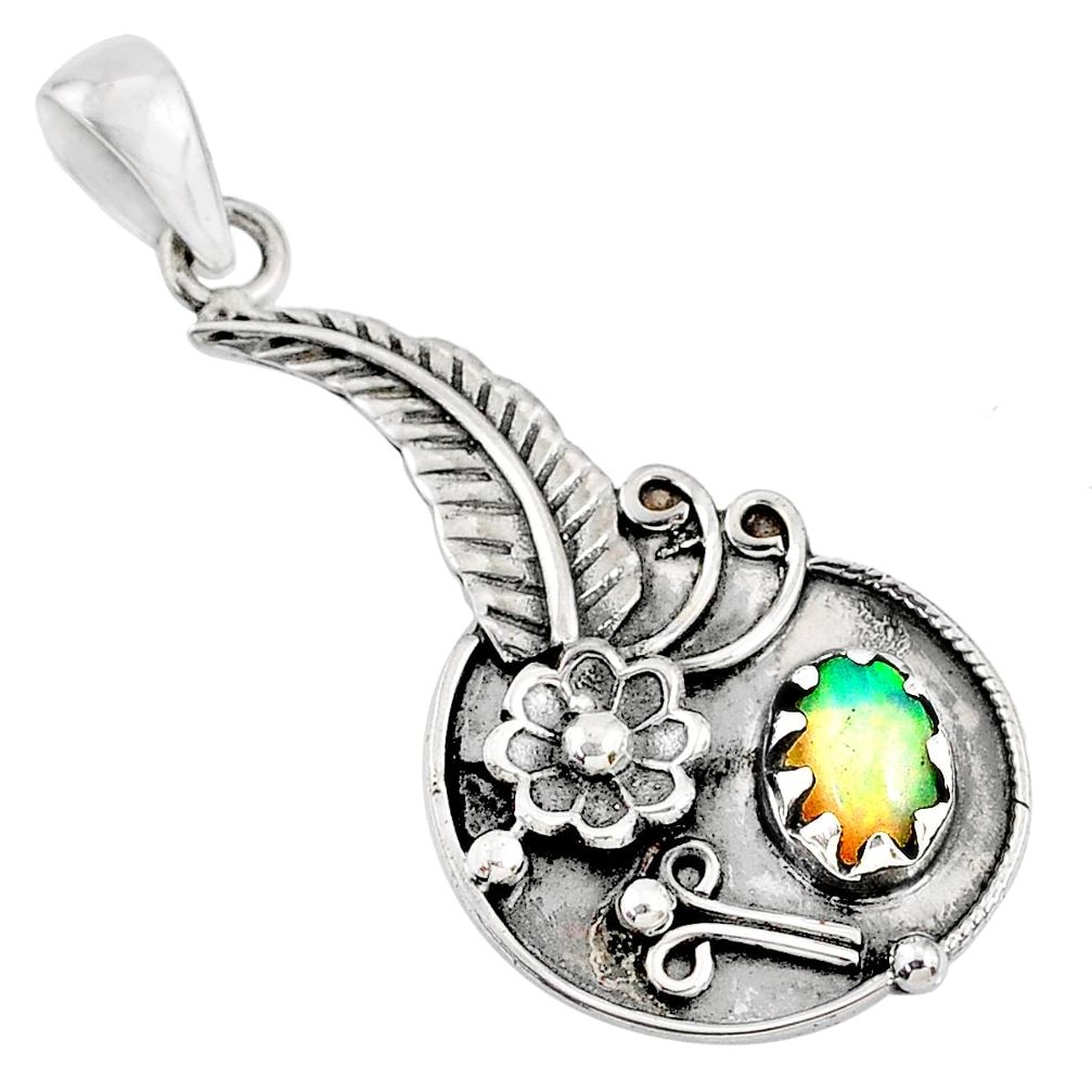 1.96cts natural multi color ethiopian opal silver dreamcatcher pendant r67814