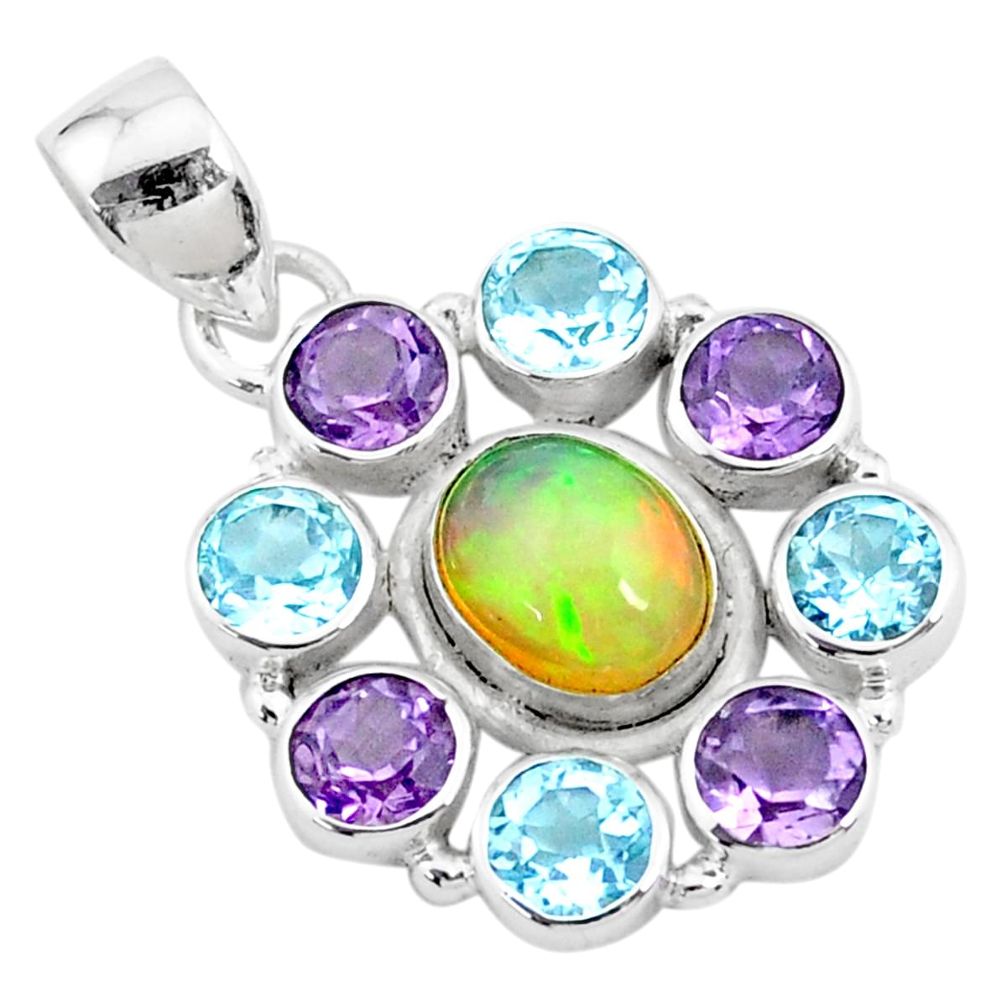 10.13cts natural multi color ethiopian opal topaz 925 silver pendant r72169