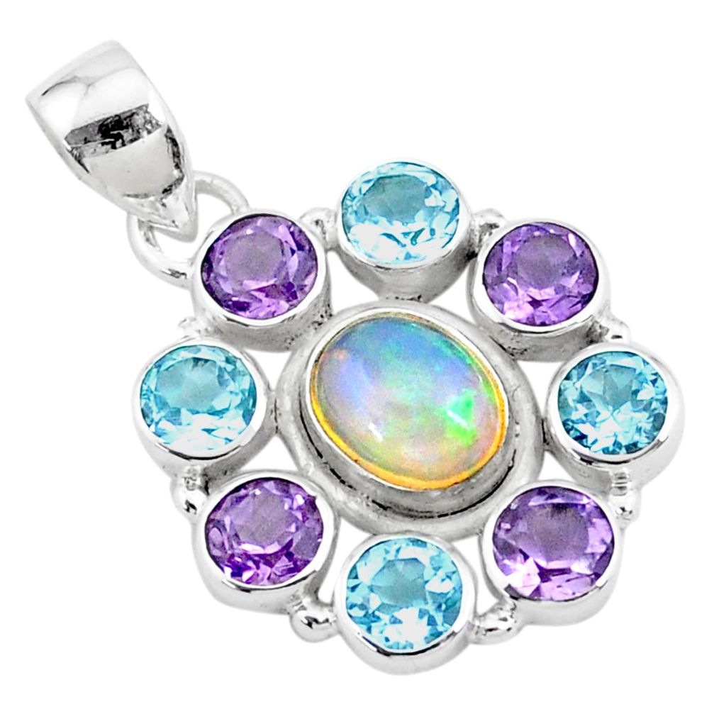 10.85cts natural multi color ethiopian opal topaz 925 silver pendant r72179