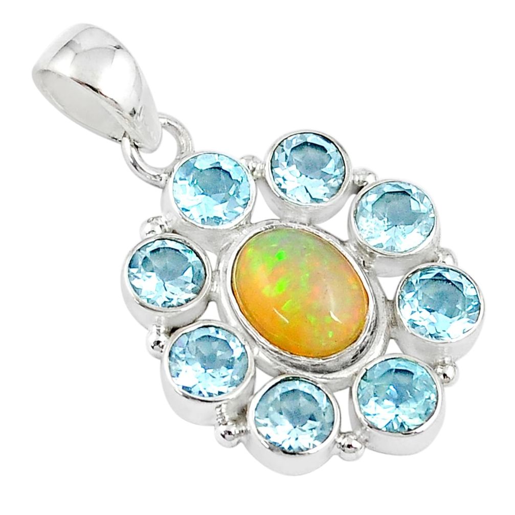 10.53cts natural multi color ethiopian opal topaz 925 silver pendant u26464