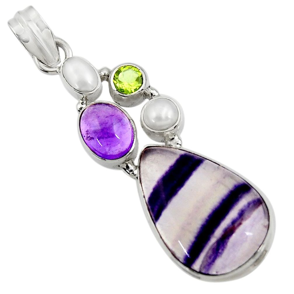 18.47cts natural multi color fluorite amethyst pearl 925 silver pendant d43722