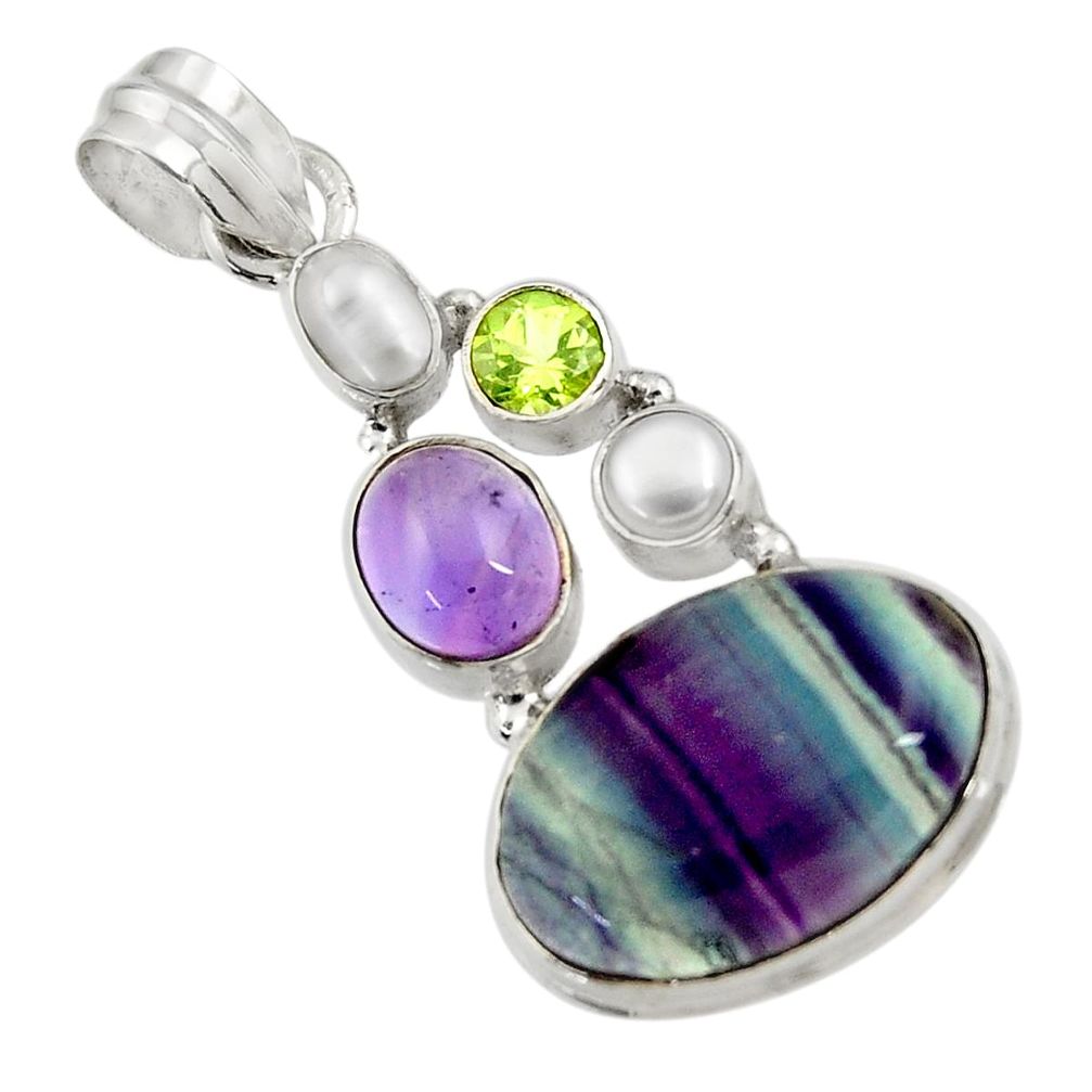 16.92cts natural multi color fluorite amethyst pearl 925 silver pendant d43723