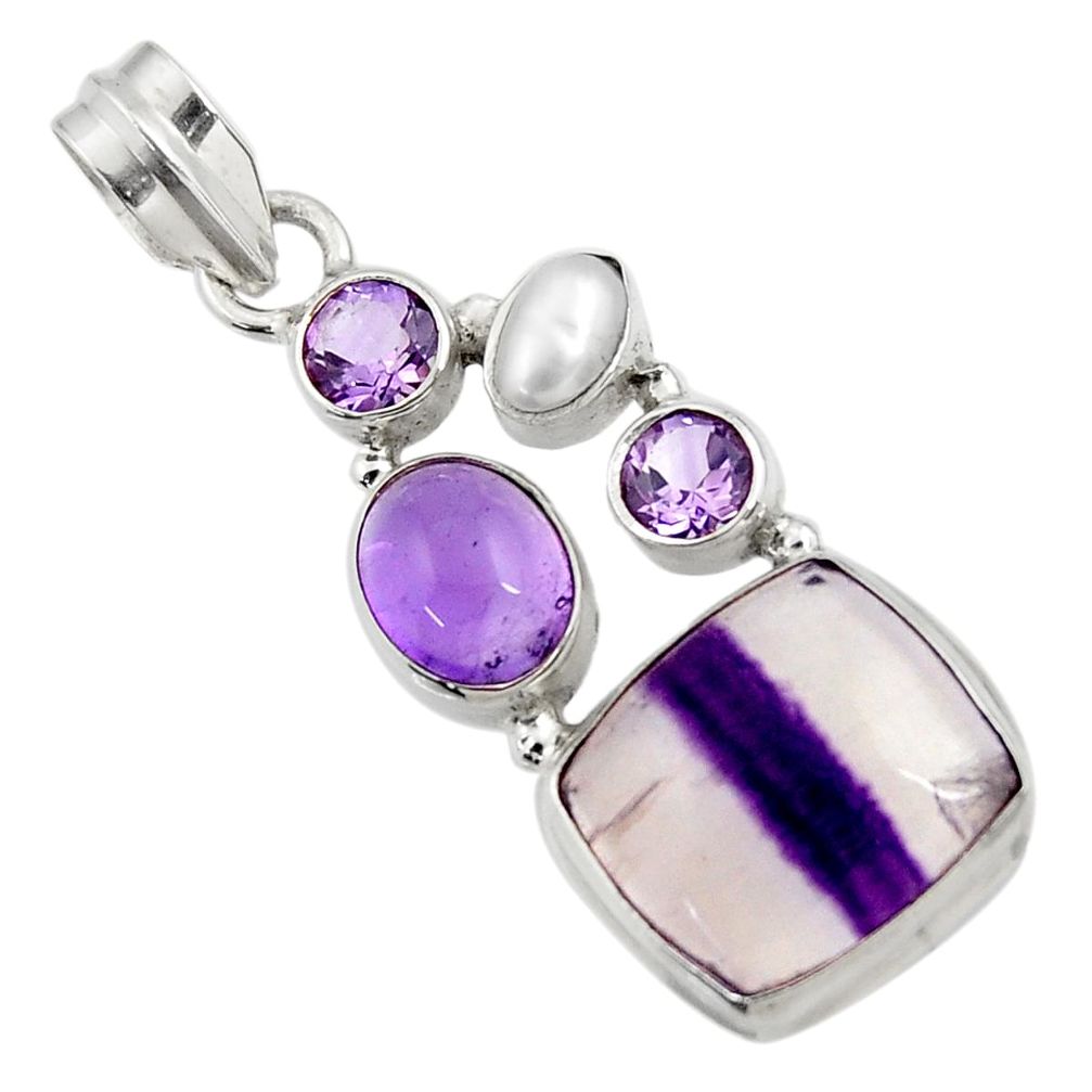 14.88cts natural multi color fluorite amethyst pearl 925 silver pendant d43730