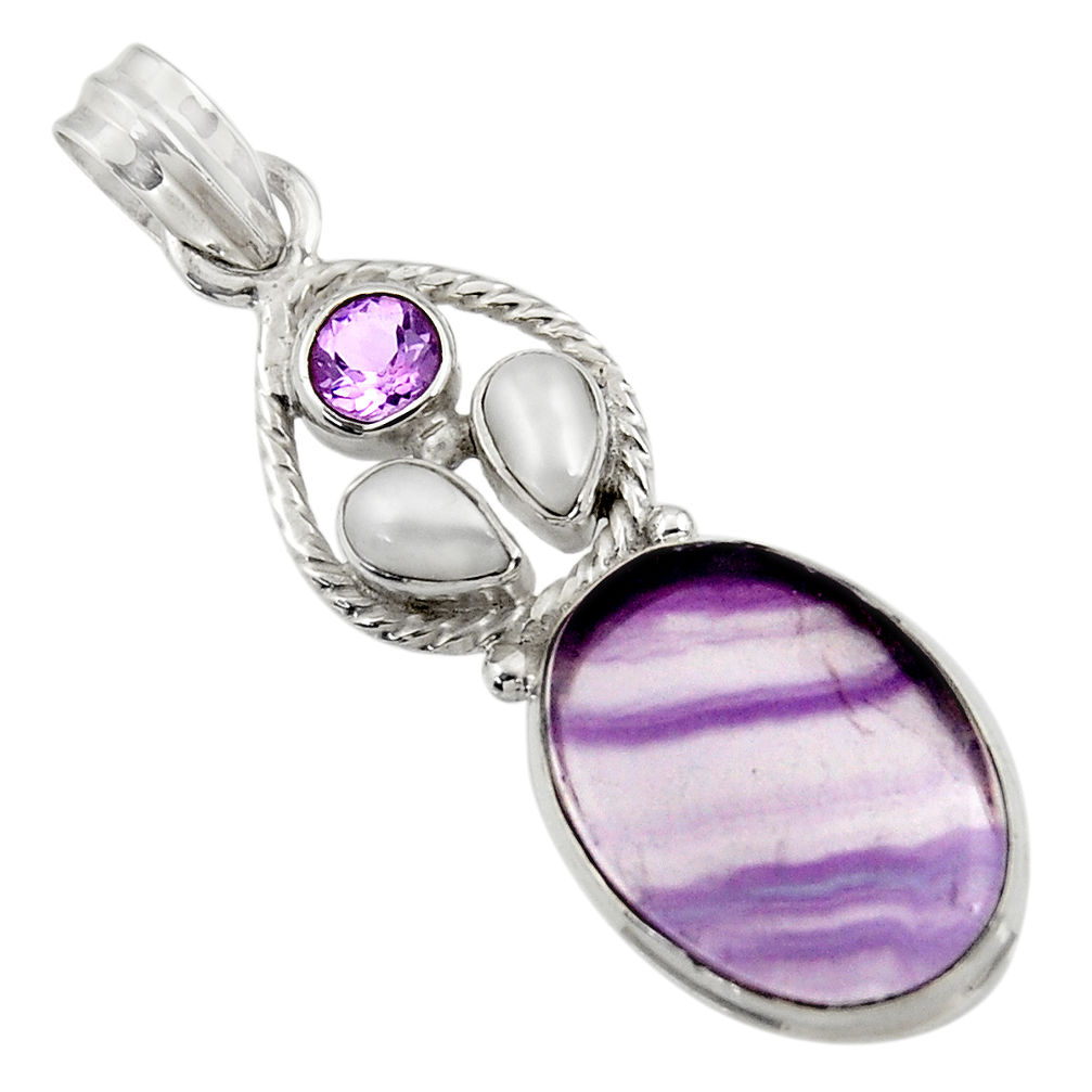 17.18cts natural multi color fluorite amethyst pearl 925 silver pendant d43738