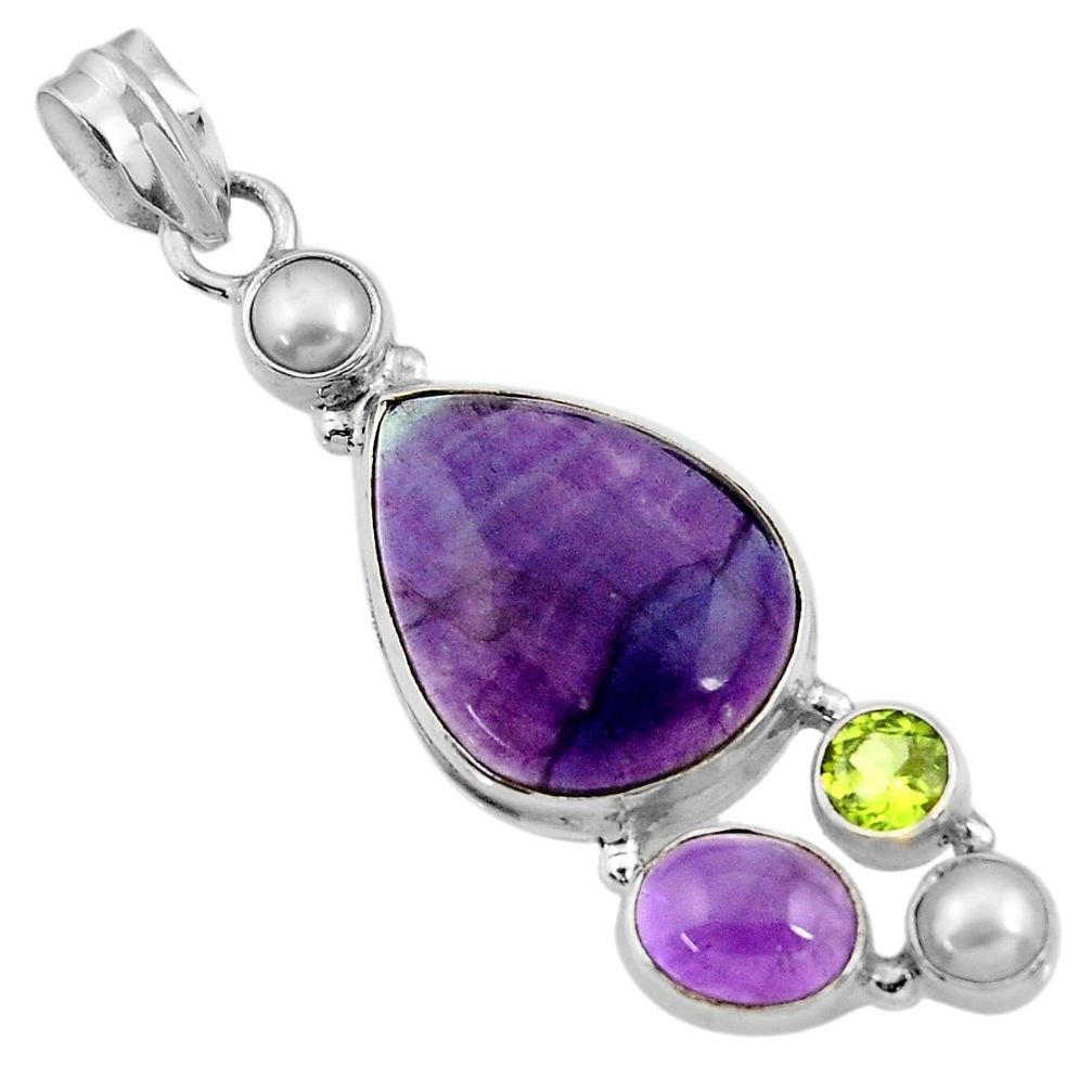  multi color fluorite amethyst pearl 925 silver pendant d43865