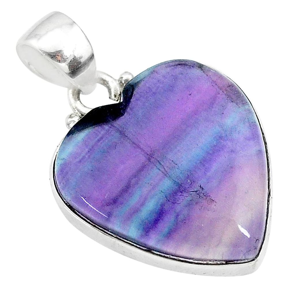 15.08cts natural multi color fluorite heart 925 sterling silver pendant t21307