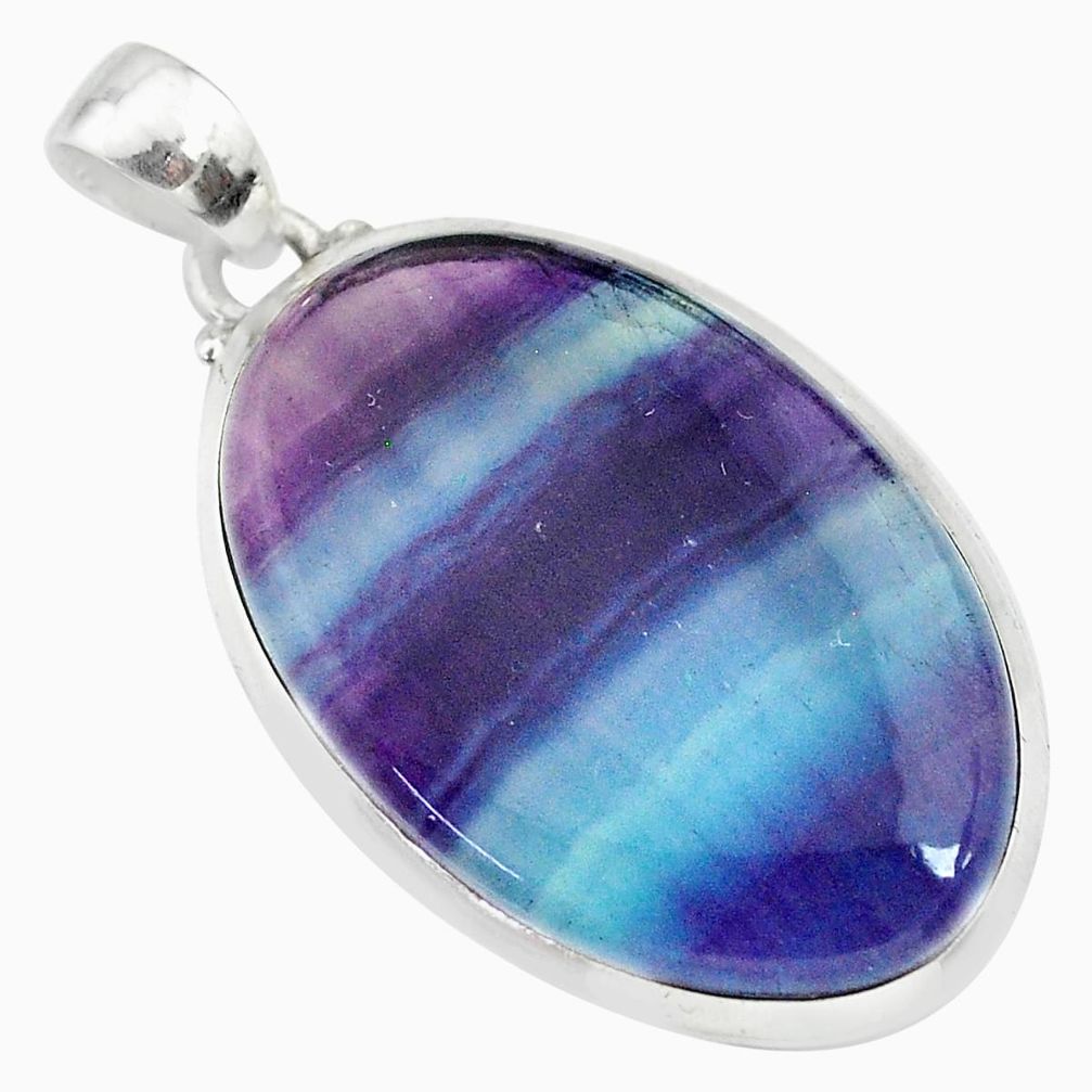 25.93cts natural multi color fluorite oval 925 sterling silver pendant t21357