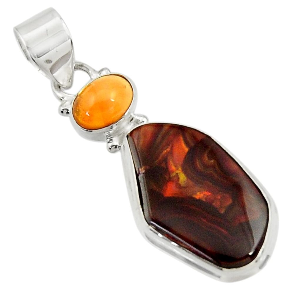 14.09cts natural multi color mexican fire agate 925 silver pendant d43463