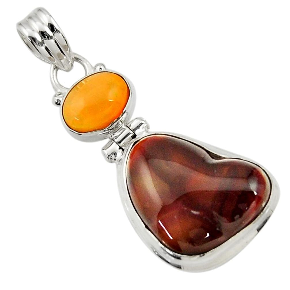 15.02cts natural multi color mexican fire agate 925 silver pendant d43468