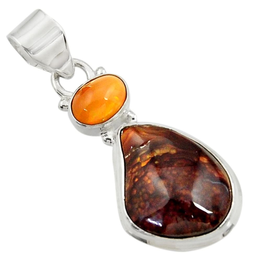 13.99cts natural multi color mexican fire agate 925 silver pendant d43470