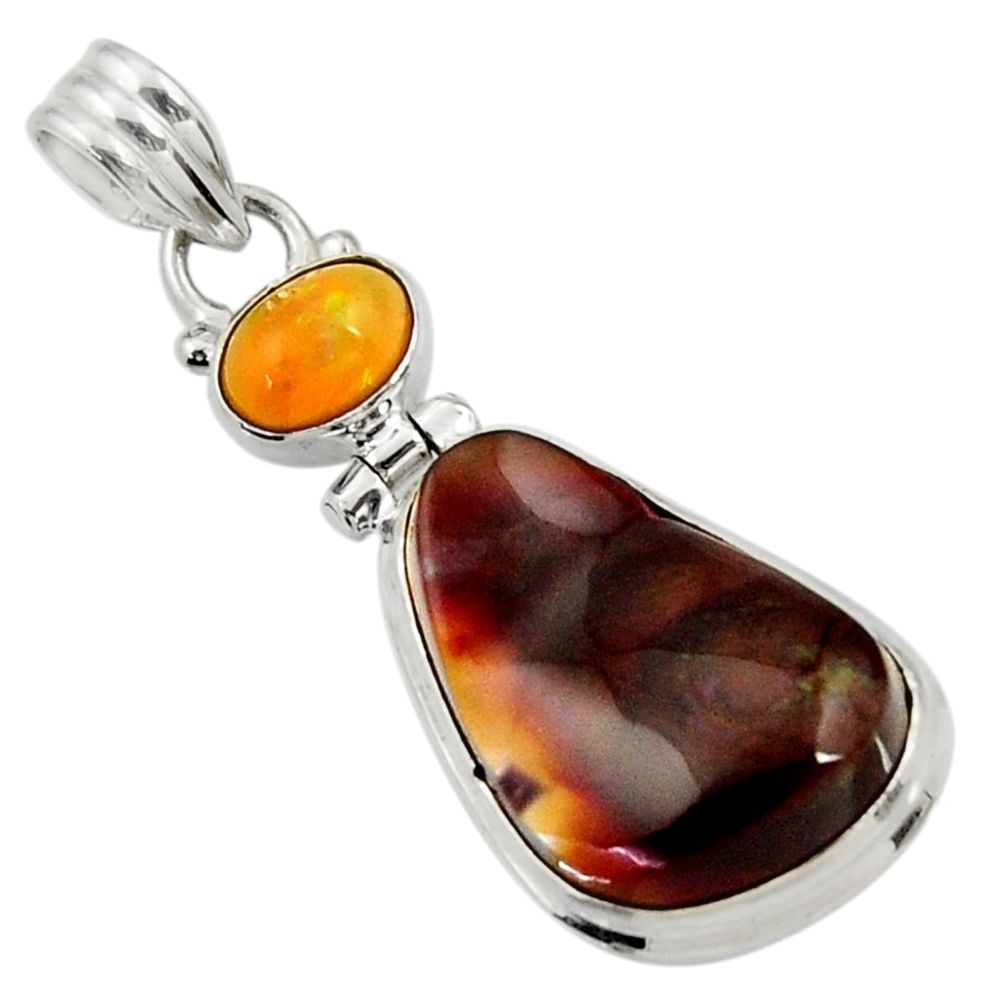 14.90cts natural multi color mexican fire agate 925 silver pendant d43473
