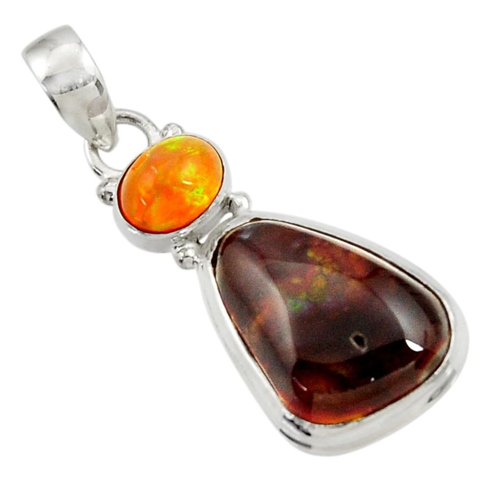 13.15cts natural multi color mexican fire agate 925 silver pendant d43477