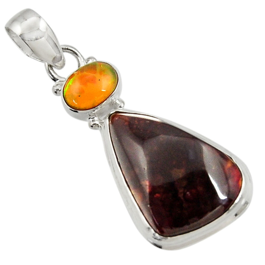 15.02cts natural multi color mexican fire agate 925 silver pendant d43479