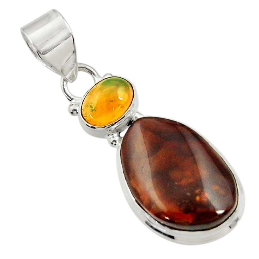 13.94cts natural multi color mexican fire agate 925 silver pendant d43480