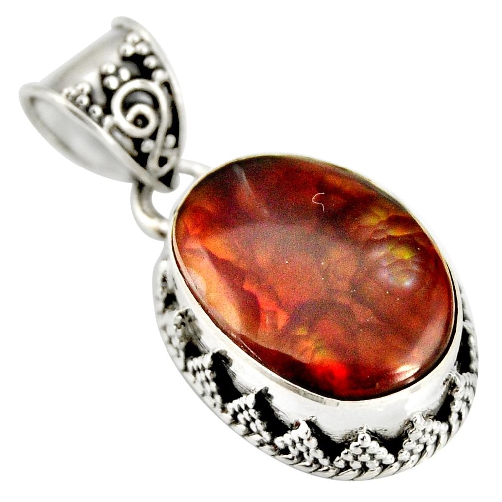 10.02cts natural multi color mexican fire agate 925 silver pendant r20441