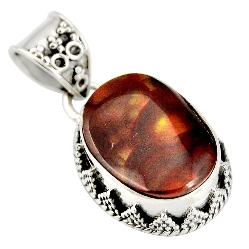 9.63cts natural multi color mexican fire agate 925 silver pendant r20448