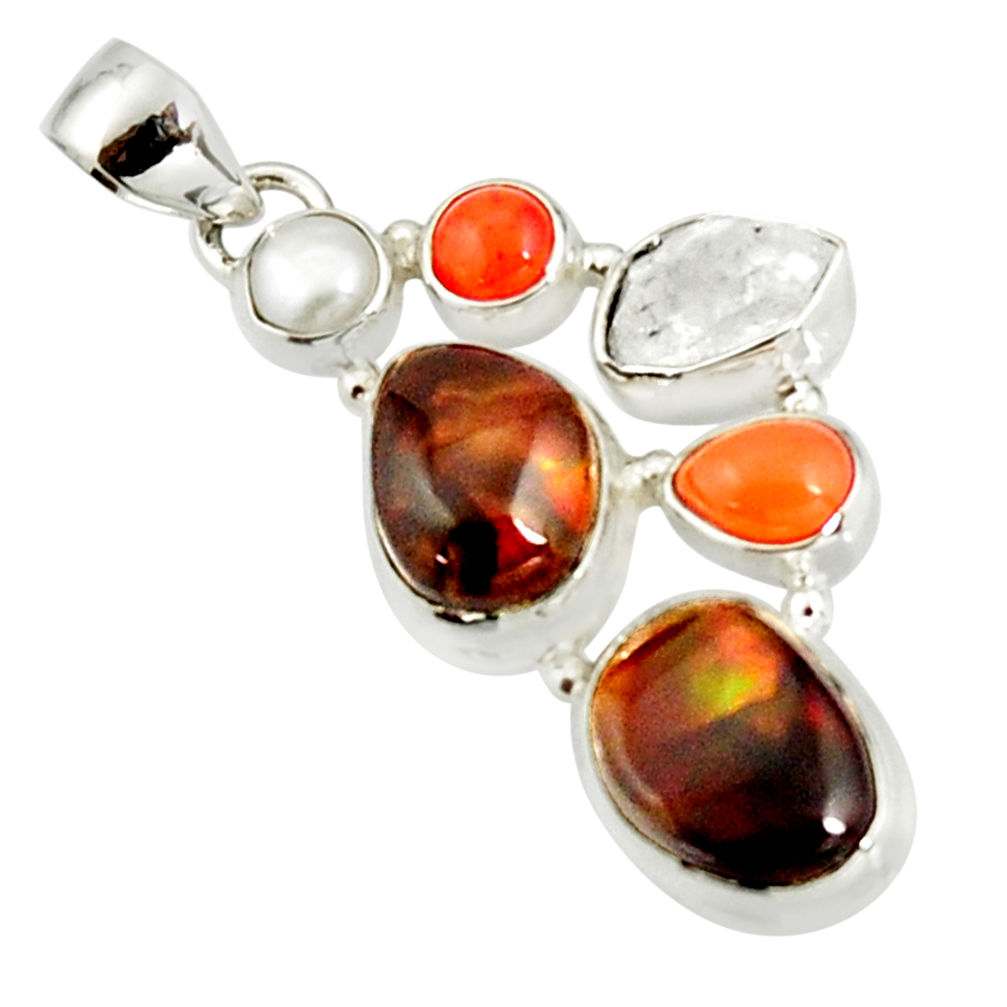17.36cts natural multi color mexican fire agate pearl 925 silver pendant r20330
