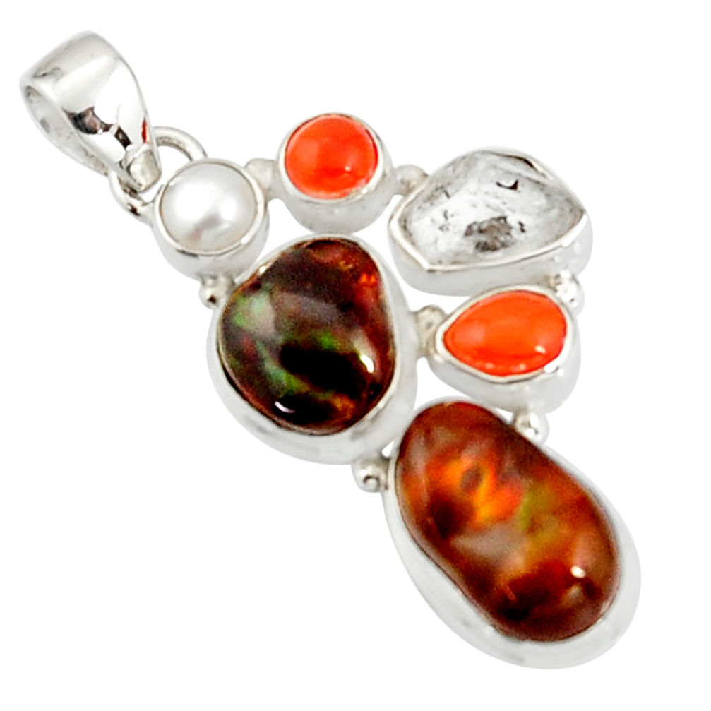 18.47cts natural multi color mexican fire agate pearl 925 silver pendant r20336