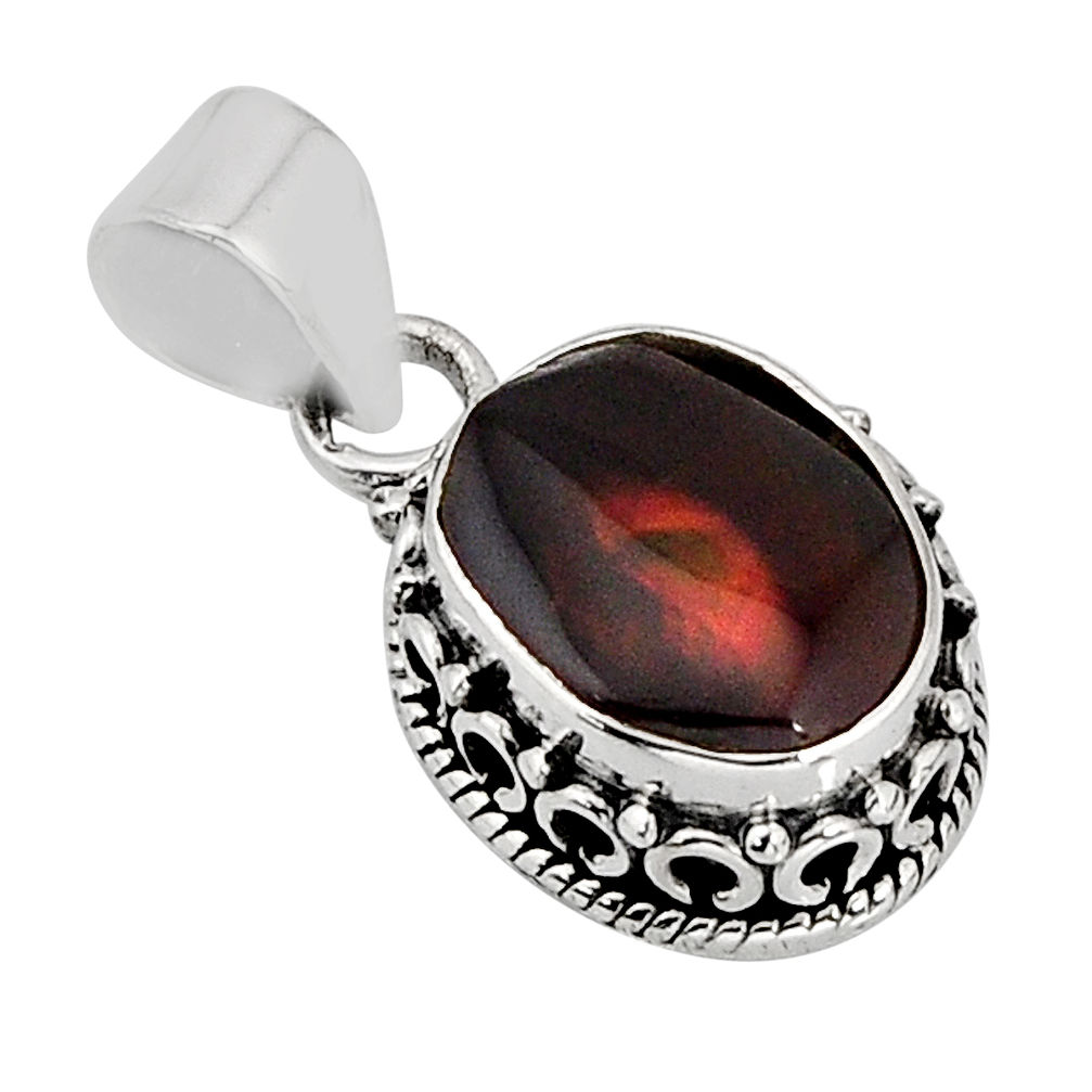 5.02cts natural multi color mexican fire agate sterling silver pendant y74797