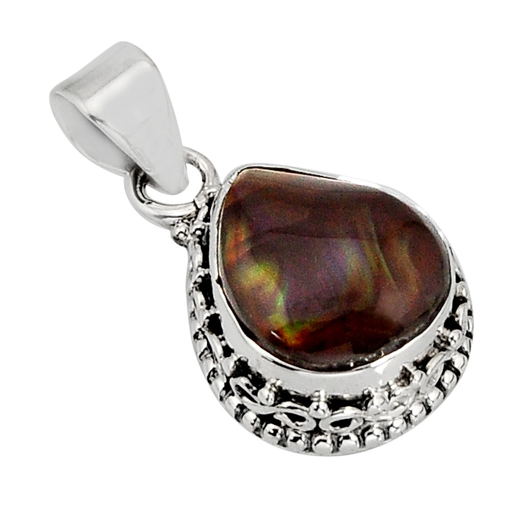 5.12cts natural multi color mexican fire agate sterling silver pendant y74799