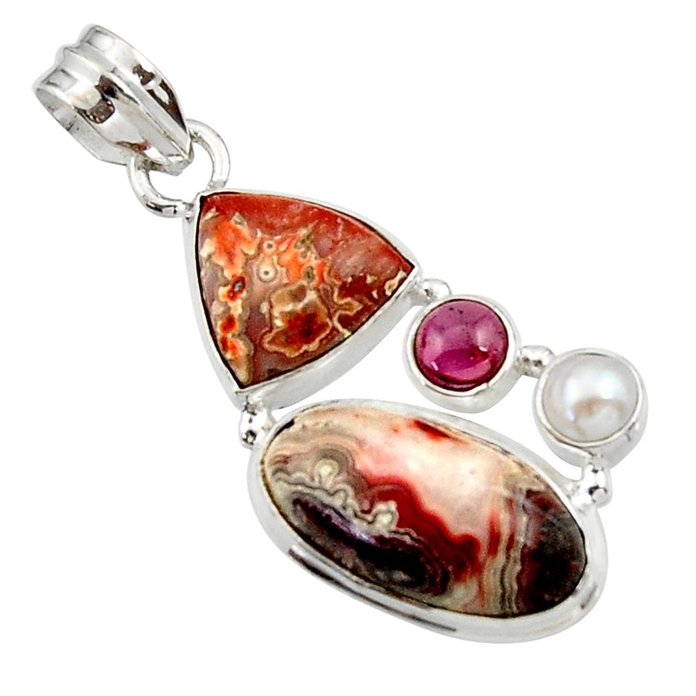  multi color mexican laguna lace agate 925 silver pendant d45146