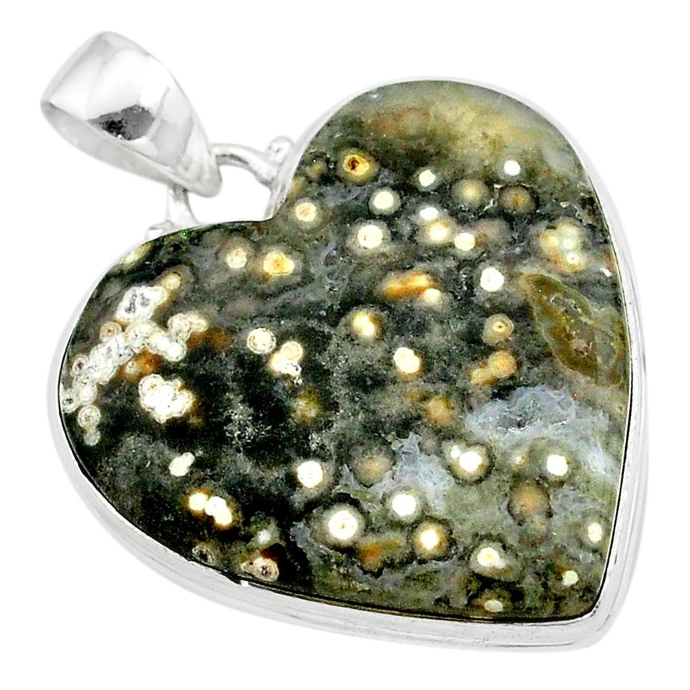 26.65cts heart multi color ocean sea jasper (madagascar) silver pendant t22962
