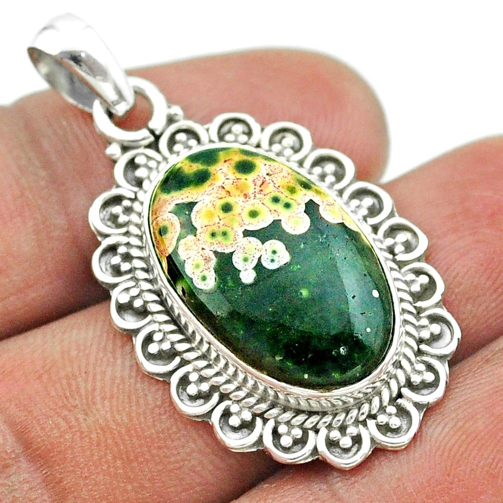 11.19cts natural multi color ocean sea jasper (madagascar) silver pendant t53433