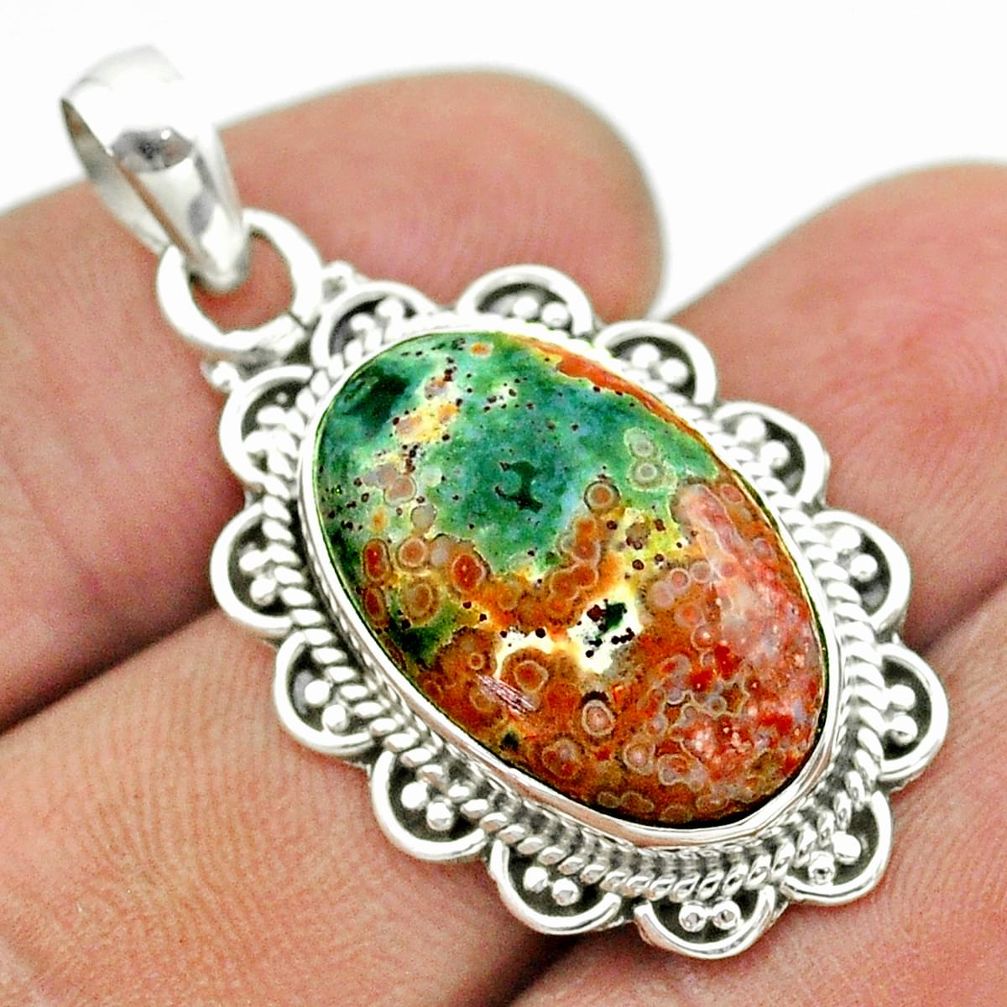 10.84cts natural multi color ocean sea jasper (madagascar) silver pendant t53434