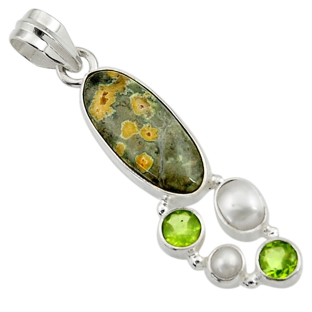  multi color ocean sea jasper pearl 925 silver pendant d43228