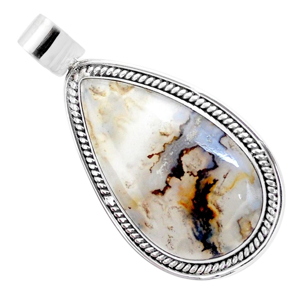 24.95cts natural multi color plume agate 925 sterling silver pendant p23330