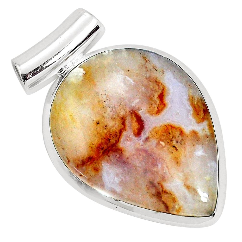 22.59cts natural multi color plume agate 925 sterling silver pendant p34109