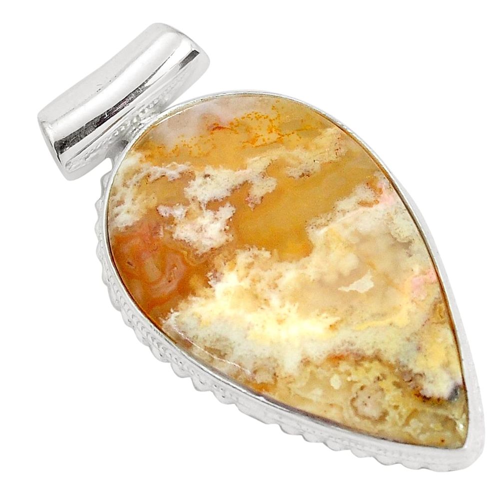  multi color plume agate pear 925 sterling silver pendant p34108