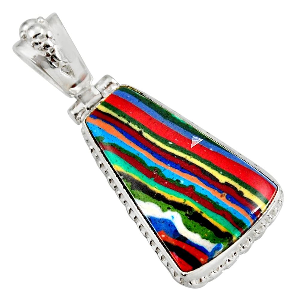 17.57cts natural multi color rainbow calsilica 925 silver pendant d39483