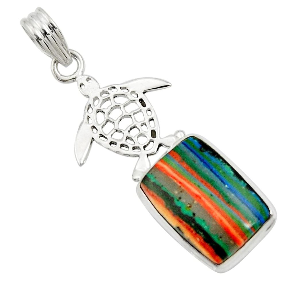  multi color rainbow calsilica 925 silver turtle pendant d44749