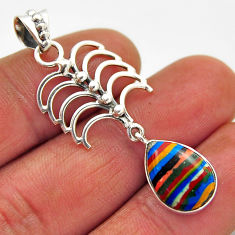 6.18cts natural multi color rainbow calsilica 925 sterling silver pendant n25508