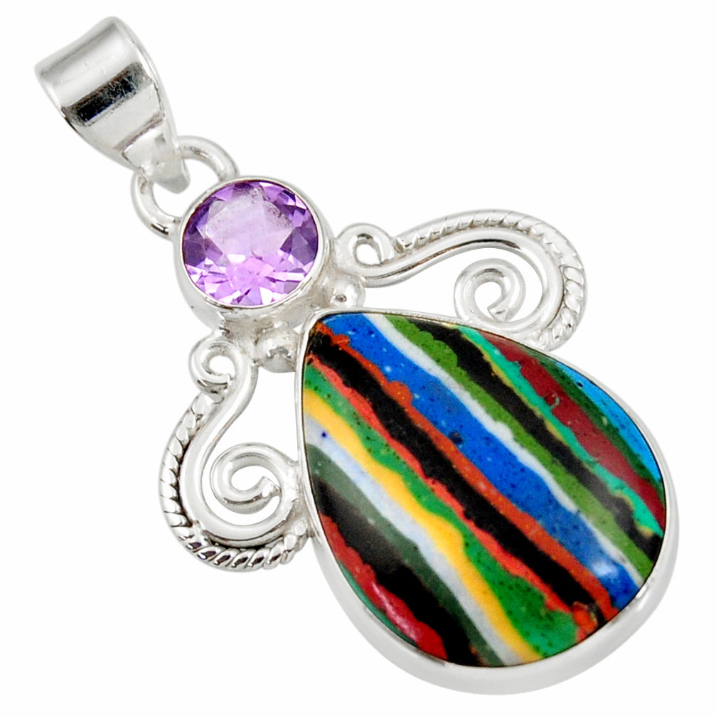 15.05cts natural multi color rainbow calsilica amethyst silver pendant d39500