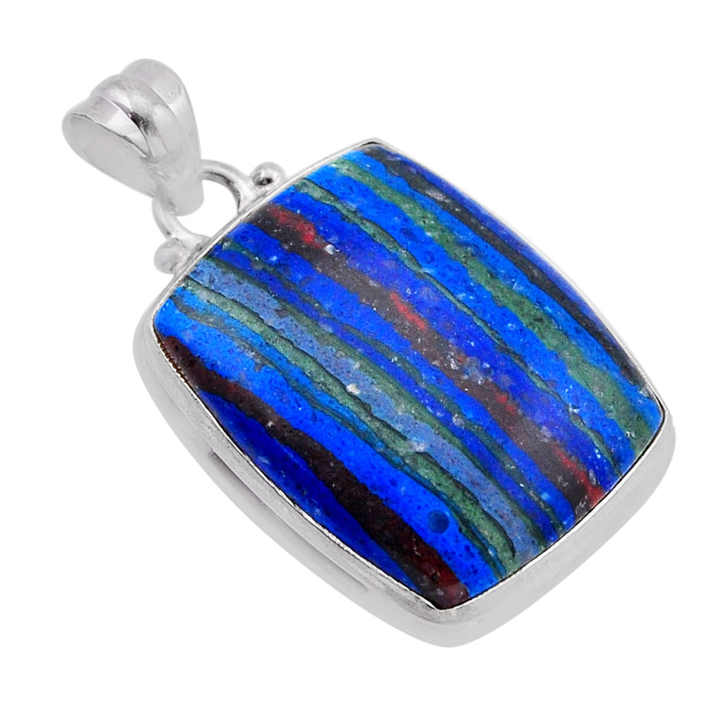 18.17cts natural multi color rainbow calsilica octagan silver pendant n51372