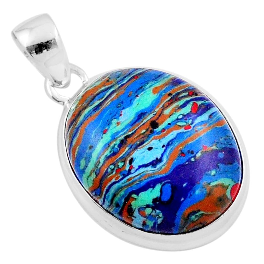 12.18cts natural multi color rainbow calsilica oval 925 silver pendant u18090