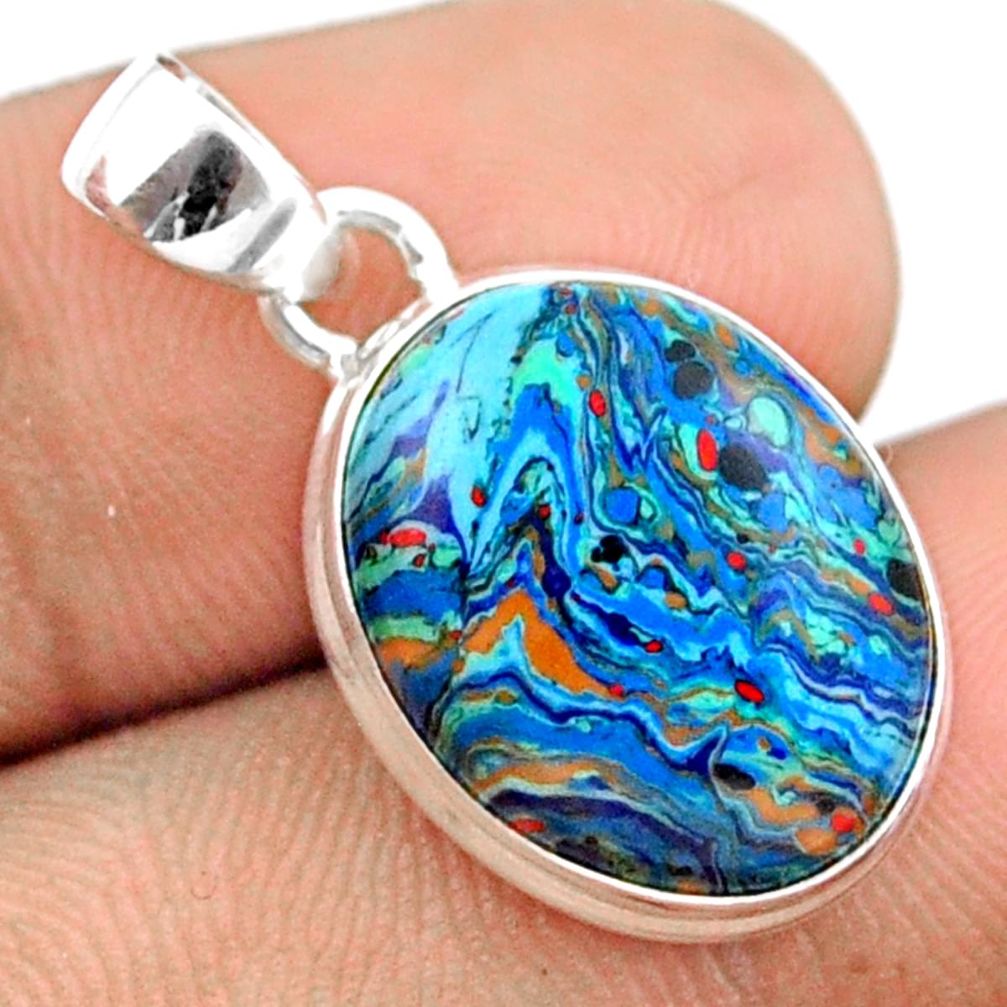 9.29cts natural multi color rainbow calsilica oval 925 silver pendant u18154